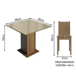 Conjunto Sala de Jantar Mesa Tampo de Vidro 4 Cadeiras Rustic/Crema/Bege Marrom Perla Madesa Cor:Rustic/Crema/Bege Marrom