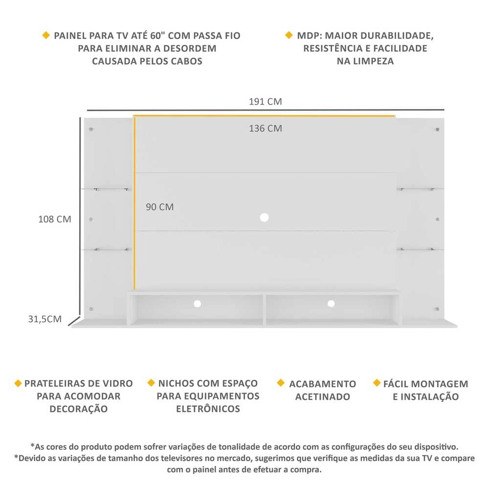 Painel TV 60" com prateleiras de vidro Brasil Multimóveis BR2739 Branco