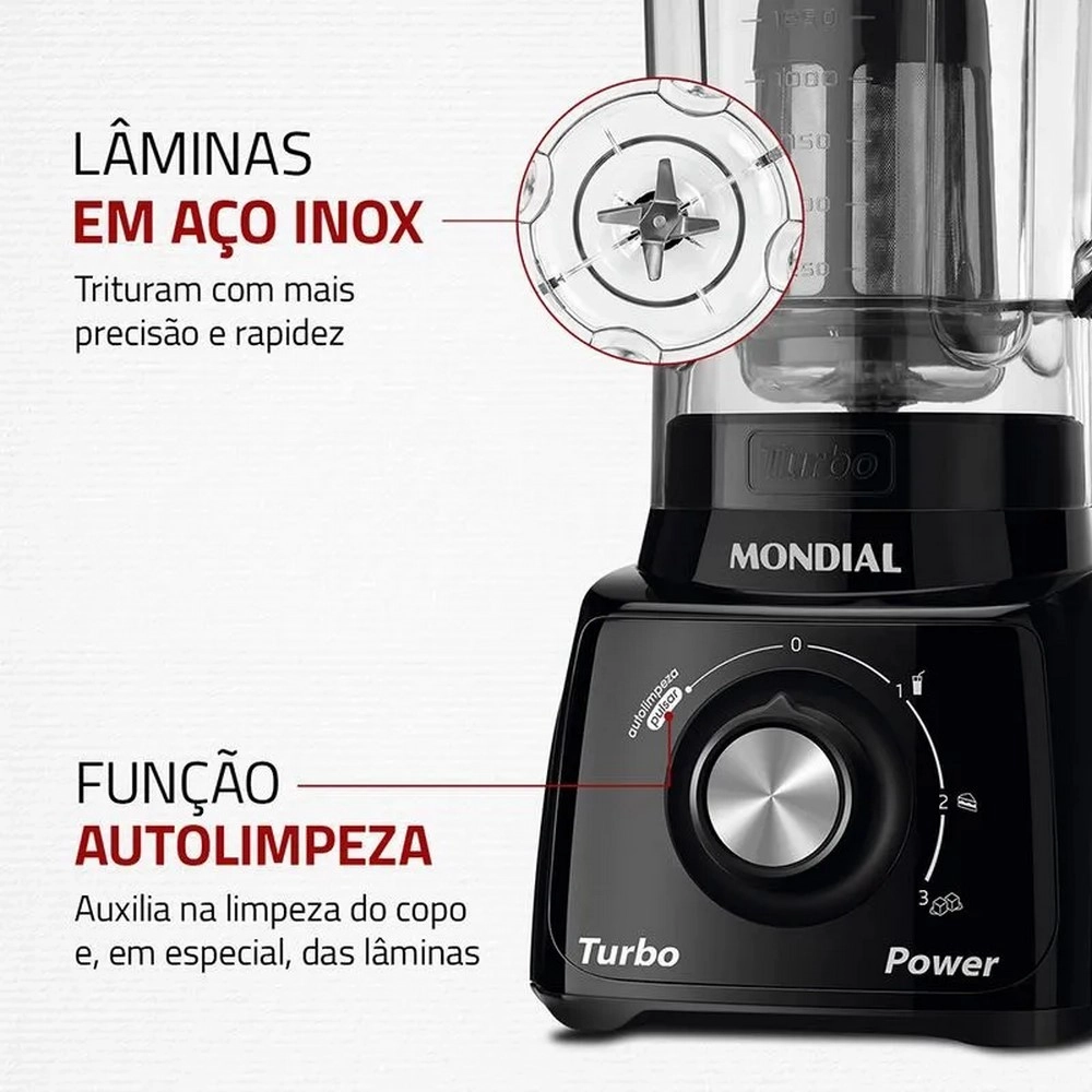 Liquidificador Mondial Turbo Power L-99-FB BI 550W 3 Velocidades Preto 220V