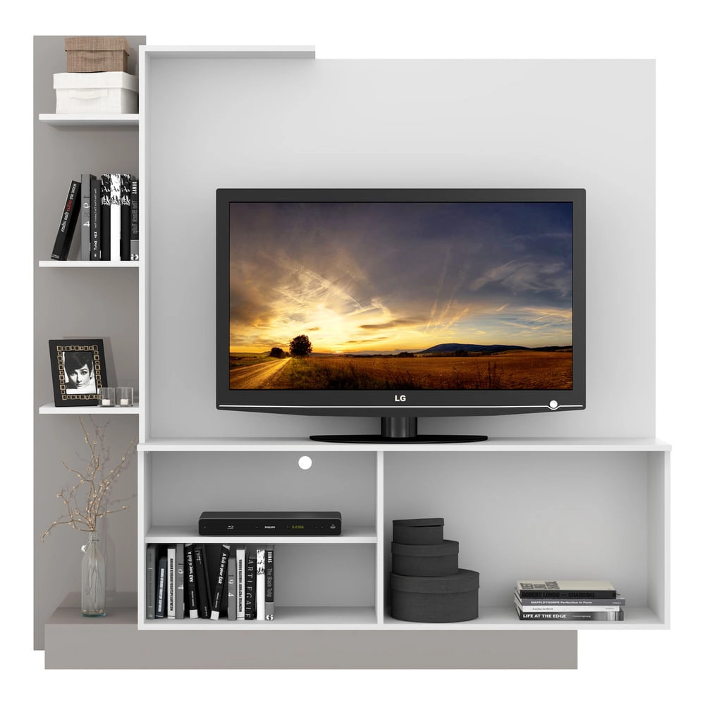 Estante com Painel TV 55" e 2 portas Denver Multimóveis Branco/ Lacca Fumê