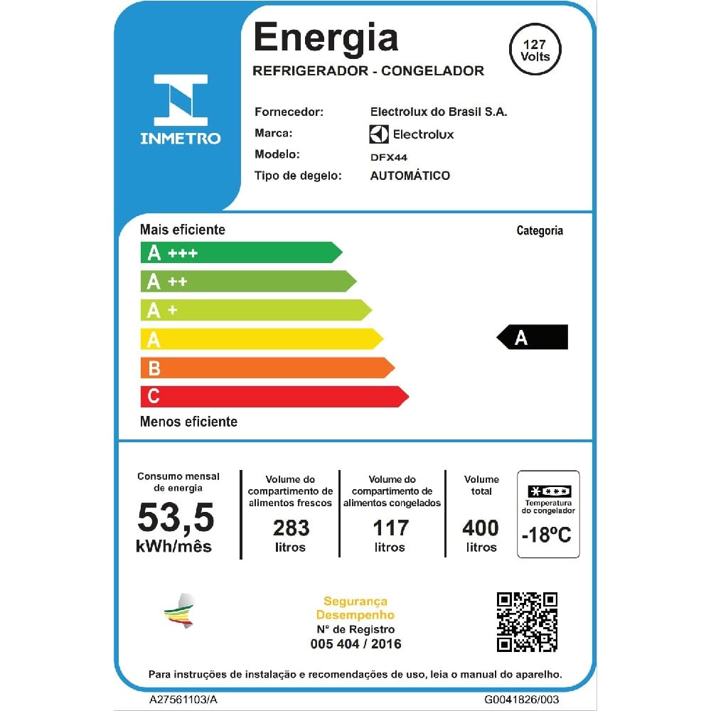 Geladeira Electrolux Frost Free 400L Efficient Turbo Freezer Duplex Inox Look (DFX44) 220 V