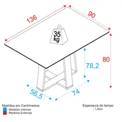 Mesa de Jantar 136cm Multimóveis CR50044 Carvalho/Cinza