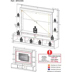 Rack Estante com Painel TV 65" e 2 portas Catar Multimóveis BR3395 Branco/Lacca Fumê