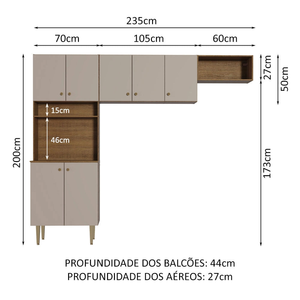 Armário de Cozinha Compacta Quiosque 235cm Rustic/Crema Gourmet Madesa XA Cor:Rustic/Crema