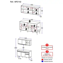 Armário de Cozinha Compacta Veneza Multimóveis MP2142.964 Branco/Preto