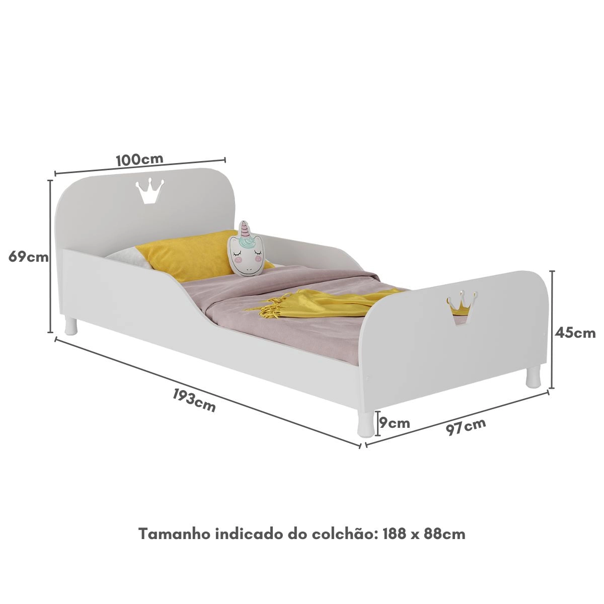 Cama Solteiro para colchão 88x188cm 100% MDF Majestade Multimóveis BB2320 Branco