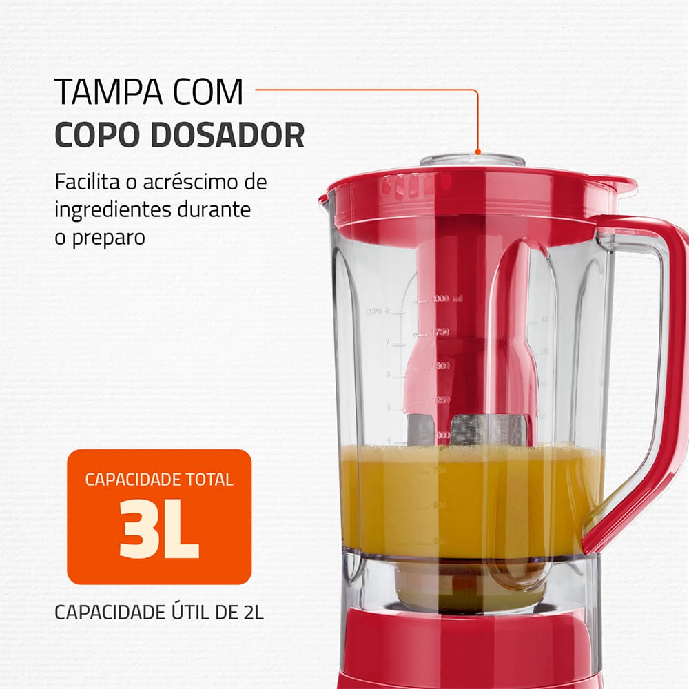 Liquidificador Turbo Mondial  Inox Red L-1000 RI LIQUIDIFICADOR-220V-VERMELHO/INOX