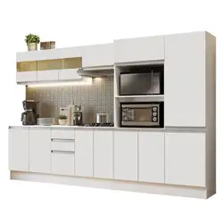 Armário de Cozinha Completa 100% MDF 300cm Frentes Branco Smart Madesa 02 Cor:Branco