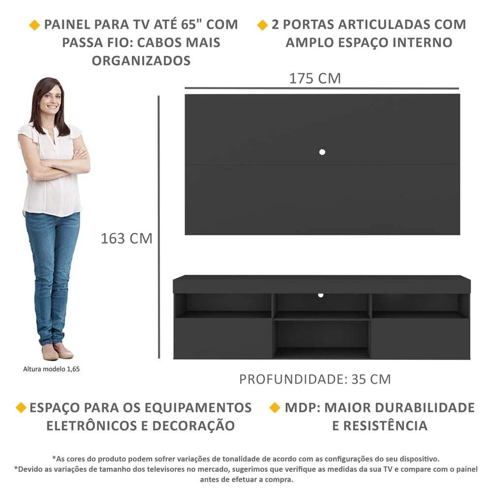 Rack com Painel TV 65" Holanda Multimóveis BR3059 Preto