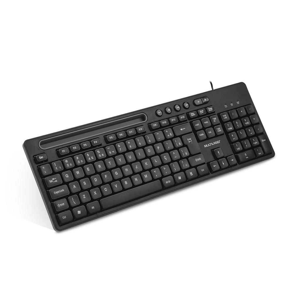 Teclado Multimídia Office USB Preto com Apoio para Smartphone - TC262 TC262