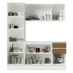 Cozinha Compacta 100% MDF Madesa Smart 170 cm Modulada Com Armário, Balcão e Tampo Branco/Rustic/Crema Cor:Branco/Rustic/Crema