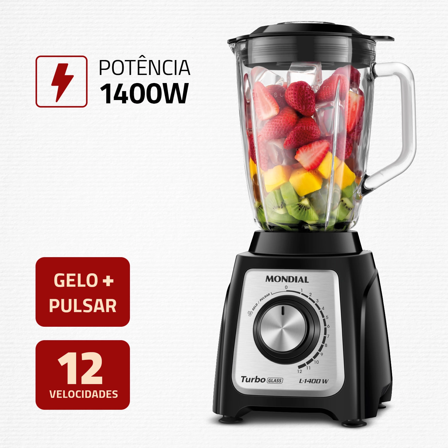 Liquidificador Mondial Turbo Glass L-1400-GI LIQUIDIFICADOR L-1400-GI 220V/60Hz