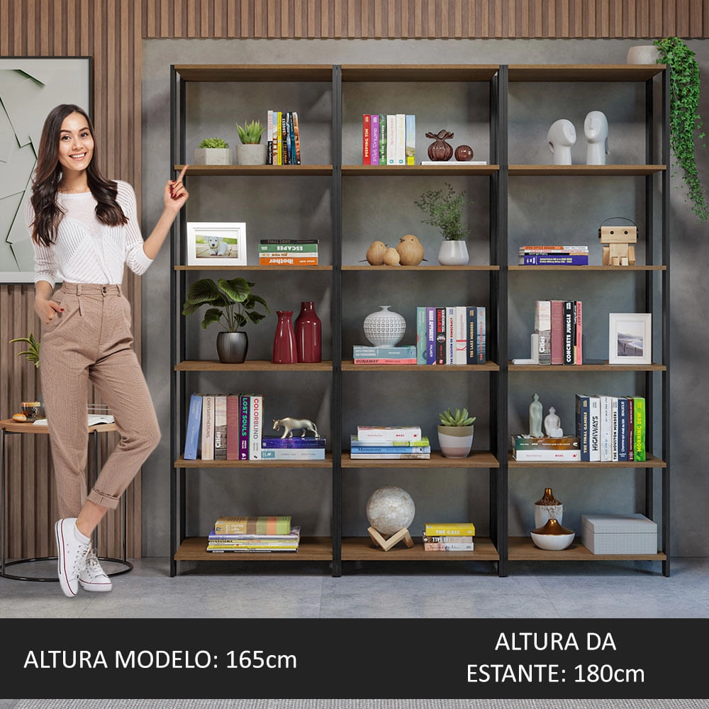 Estante Armário Multiuso para Livros 177cm Rustic/Preto Madesa Cor:Rustic/Preto