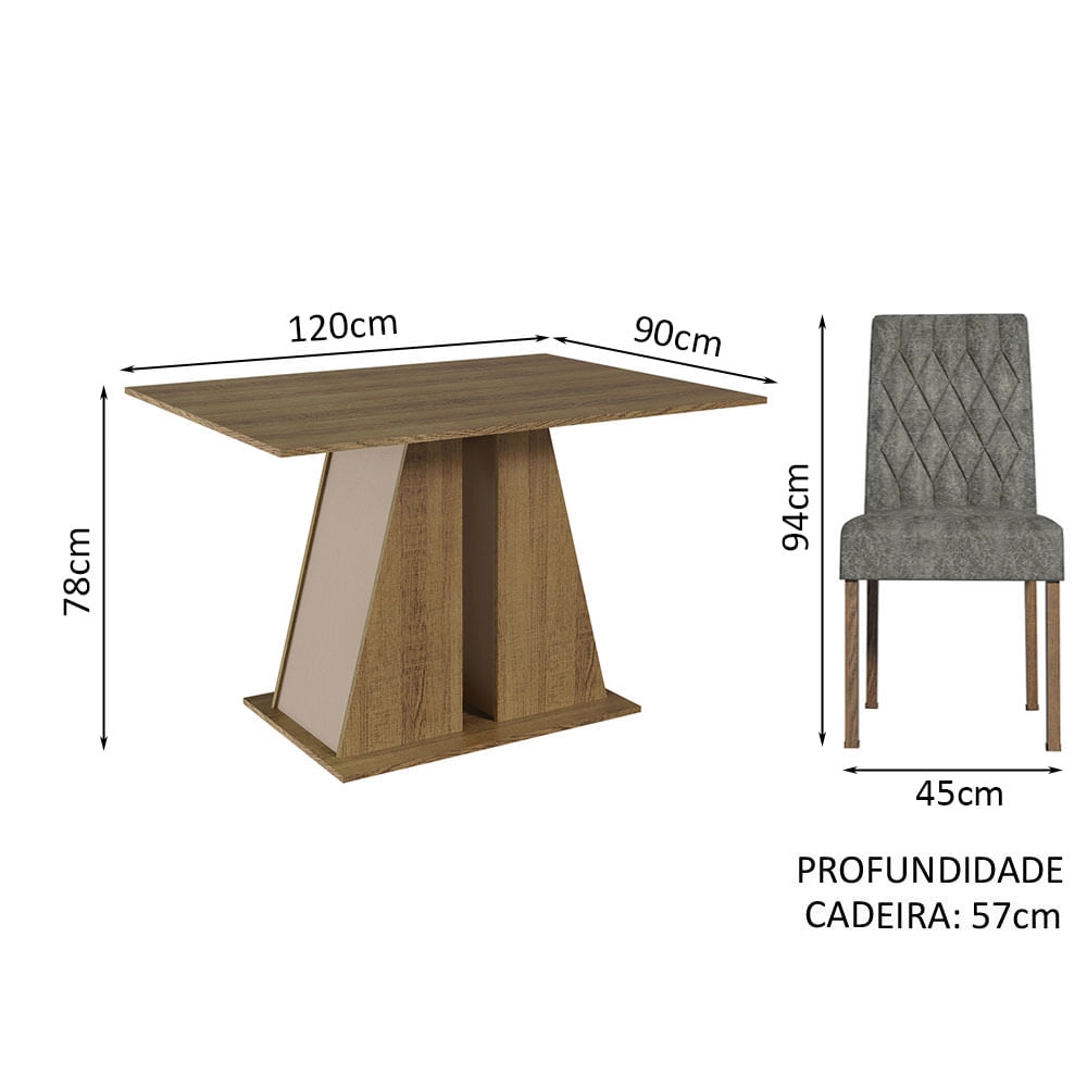 Conjunto Sala de Jantar Mesa Tampo de Madeira 4 Cadeiras Rustic/Crema/Silver Gisele Madesa Cor:Rustic/Crema/Silver