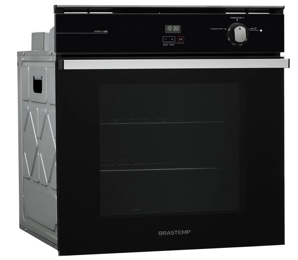 Forno de embutir a gás Brastemp 78 litros Preto com grill e timer touch - BOA84AE 220V