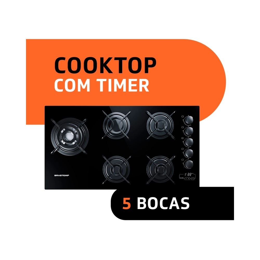 Cooktop 5 Bocas Brastemp BDT85AE Quadrichama Touch Timer Bivolt
