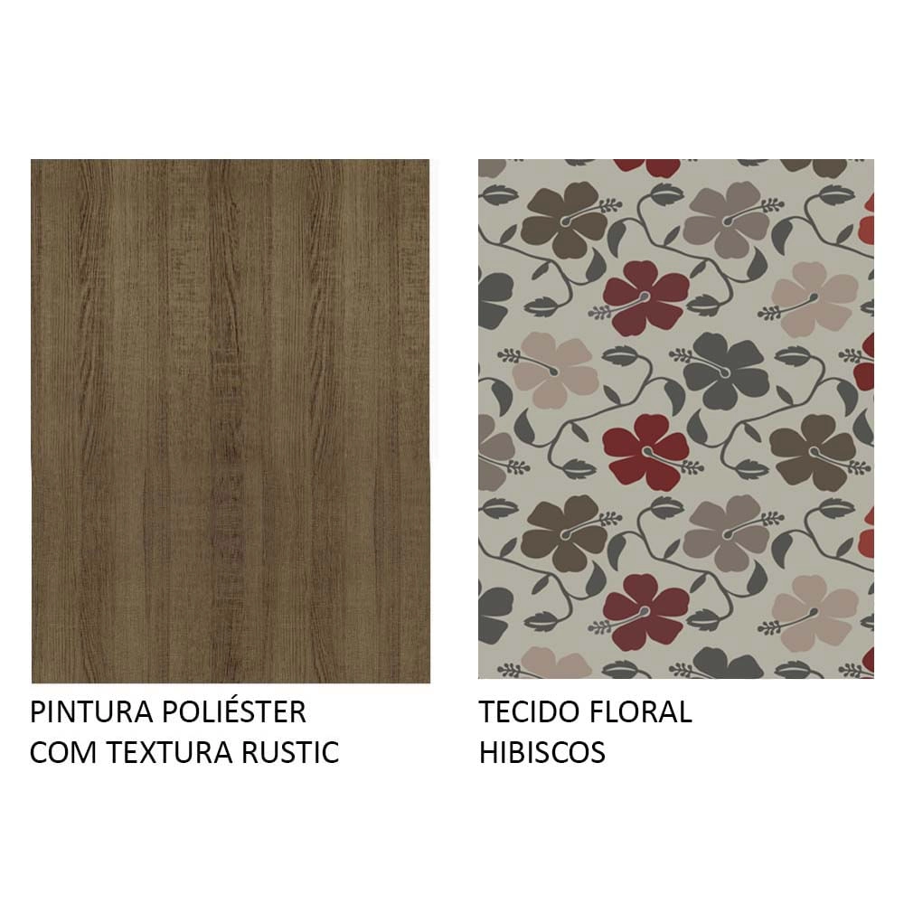 Conjunto Sala de Jantar Madesa Celeny Mesa Tampo de Madeira com 6 Cadeiras Rustic/Floral Hibiscos Cor:Rustic/Floral Hibiscos