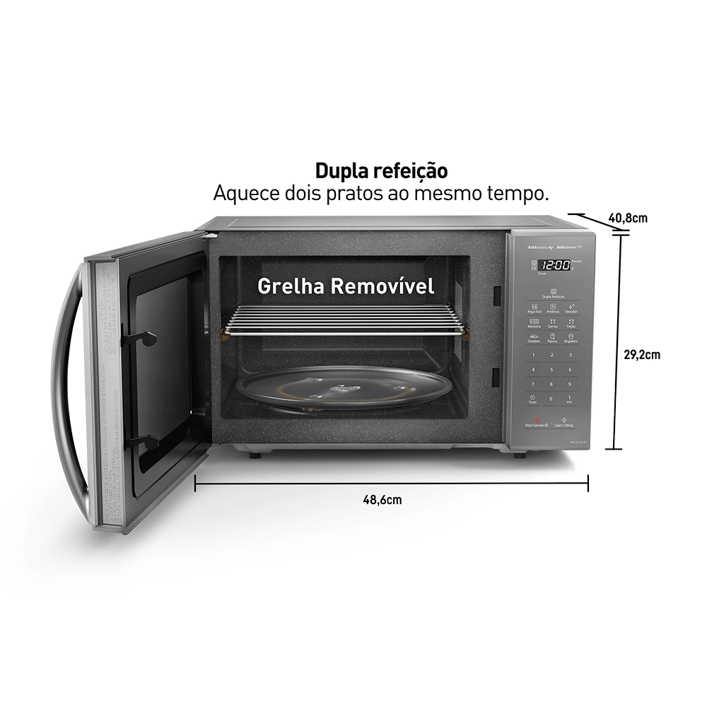 Microondas Panasonic Dupla Refeição 27L Prata - ST55LMRU 220v