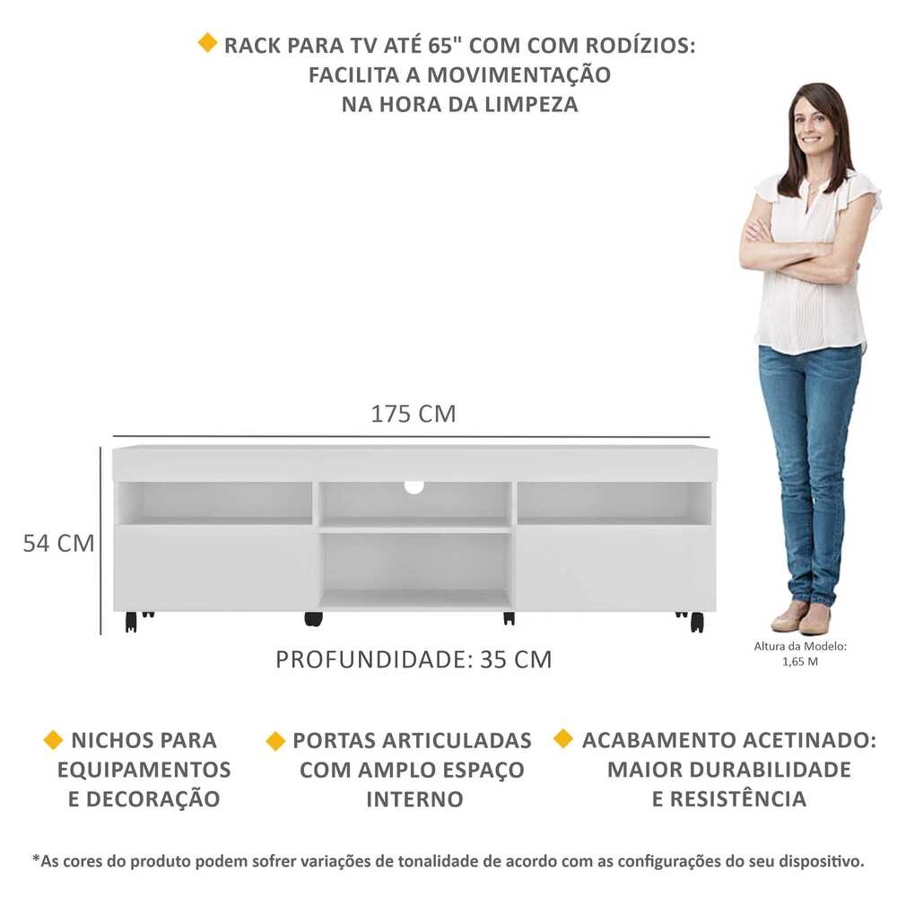 Rack TV 65" com Rodízios e 2 Portas Espanha Multimóveis MP3325 Branco