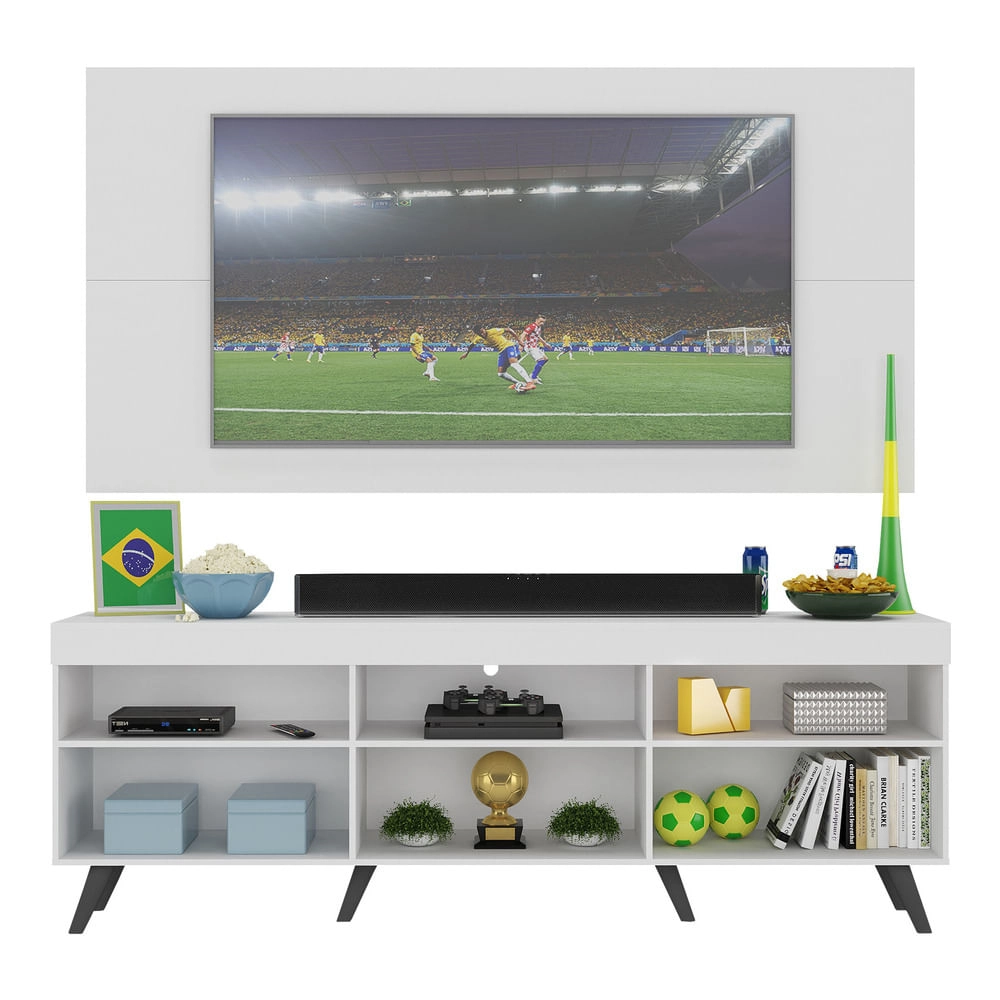 Rack c/ Painel TV 65" Retrô Holanda Multimóveis BR3133 Branco/Preto