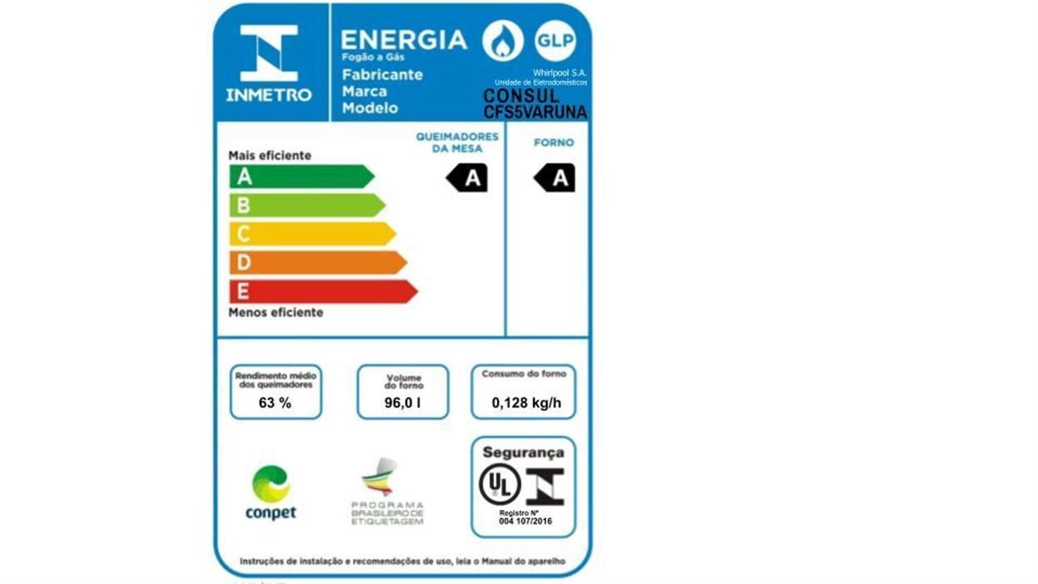 Fogão Consul 5 bocas cor Inox com mesa de vidro e trempe de ferro fundido - CFS5VAR BIVOLT