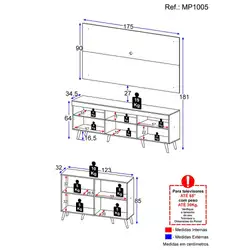 Conjunto Sala de Estar Rack + Painel TV 65" e Aparador Retrô Sofia Multimóveis Preto