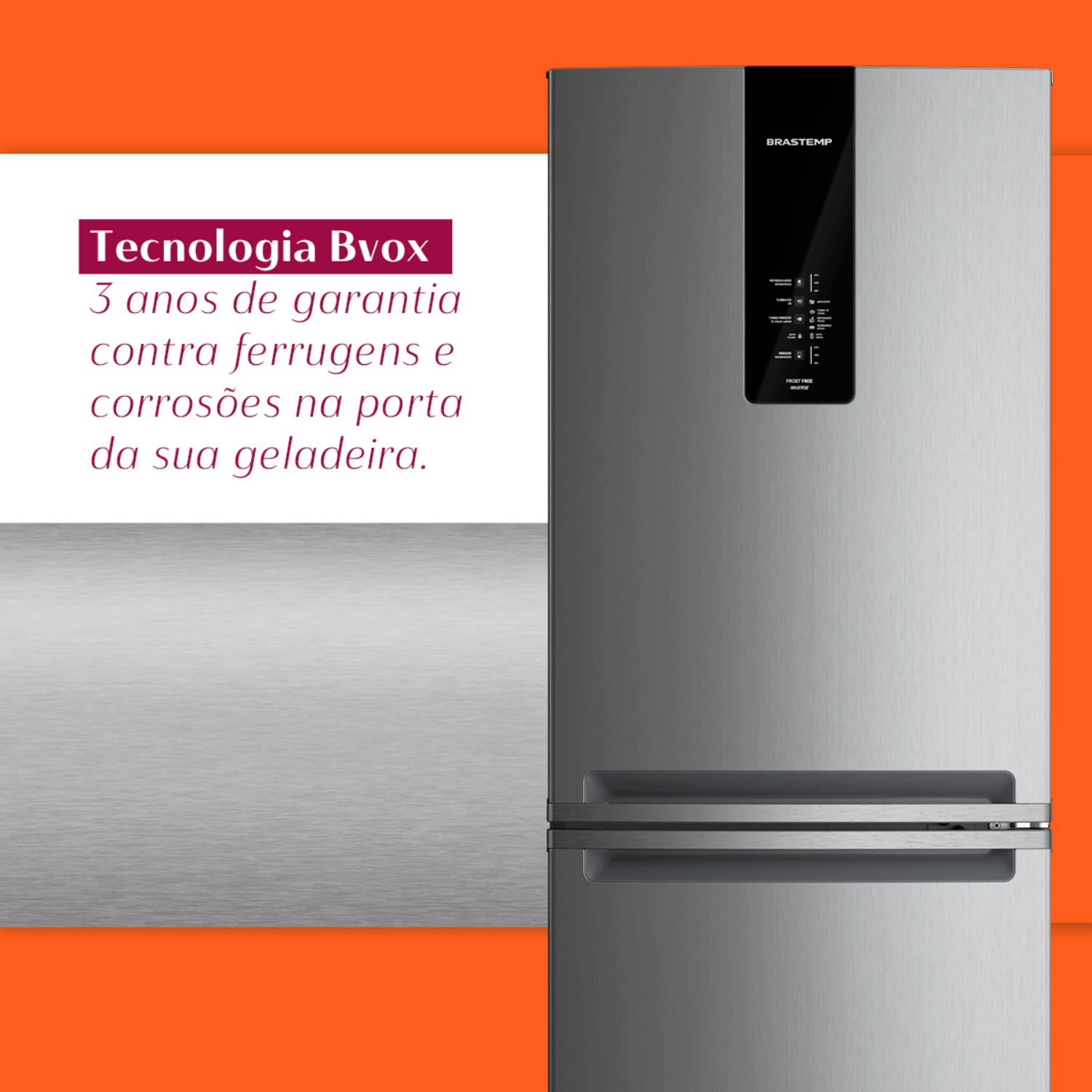 Geladeira Brastemp Frost Free Inverse A+++ 447 litros cor Inox com Smart Flow e Fresh Box - BRE57FK 220v