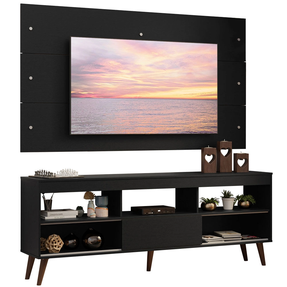 Rack com Painel para TV até 65 Polegadas com Pés Preto Detroit Madesa Cor:Preto