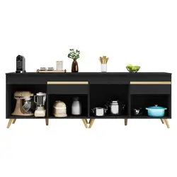 Kit Armário de Cozinha Gabinete Pia 120cm Veneza Multimóveis MP2159 Preto/Dourado