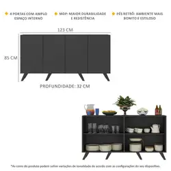 Aparador Buffet 4 Portas Retrô Alemanha Multimóveis BR3556 Preto