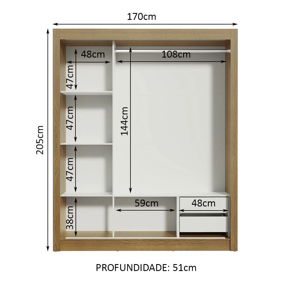 Guarda Roupa Casal Madesa Lyon 3 Portas de Correr com Espelho 2 Gavetas Rustic Cor:Rustic