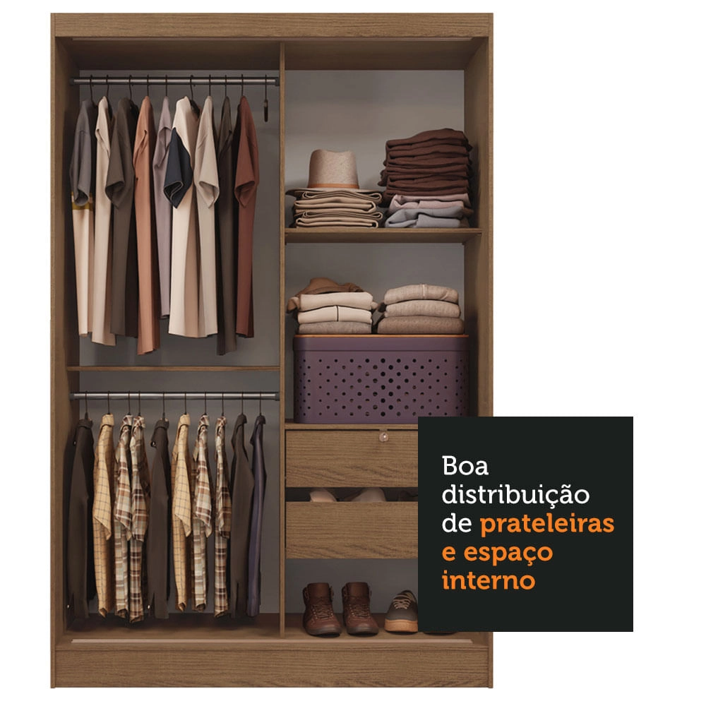 Guarda-Roupa 2 Portas de Correr de Espelho Rustic Max Madesa Cor:Rustic