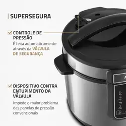 Panela de Pressão Elétrica Digital 6L Mondial Preto/Inox - PE-60-6L-I PAN. ELET. PRESS. PE-60-6L-I 220V/60HZ