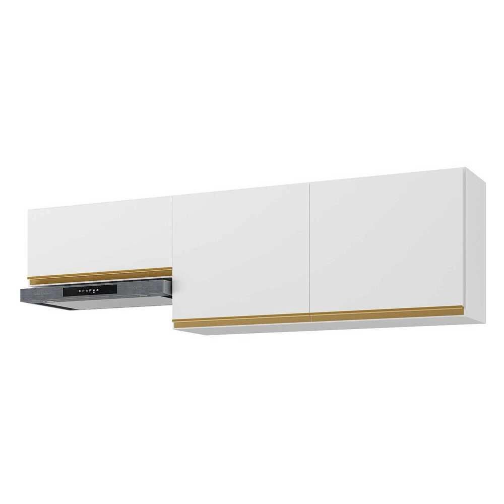 Kit 2 Armários de Cozinha Aéreos 3 Portas Veneza Multimóveis MP2145 Branco/Dourado