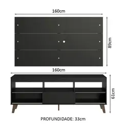 Rack com Painel para TV até 65 Polegadas com Pés Preto Texas Madesa Cor:Preto