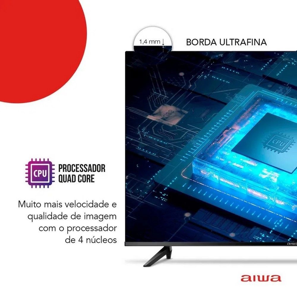 TV LED Smart 32" Aiwa HD AWSTV32BL02A Android TV Borda Ultrafina Preto Bivolt