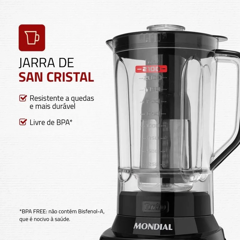 Liquidificador Mondial Turbo Black L-1200 BI 1200W 12 Velocidades Preto/Inox 220V