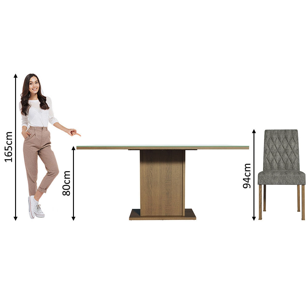 Conjunto Sala de Jantar Mesa Nature 1,35m com Vidro + 4 Cadeiras de Jantar  Tapuí com Tela