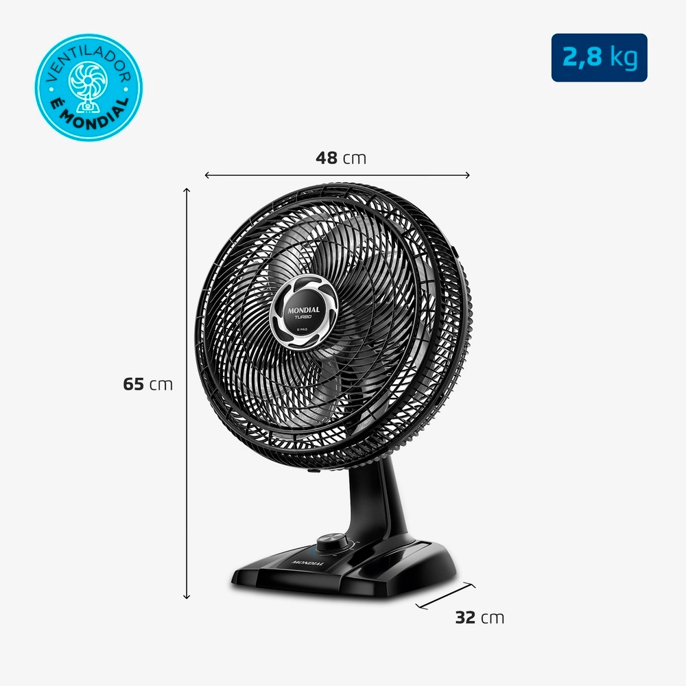 Ventilador de Mesa Mondial 40CM Turbo Force NVT-40-B 8 pás Preto/Prata 220V