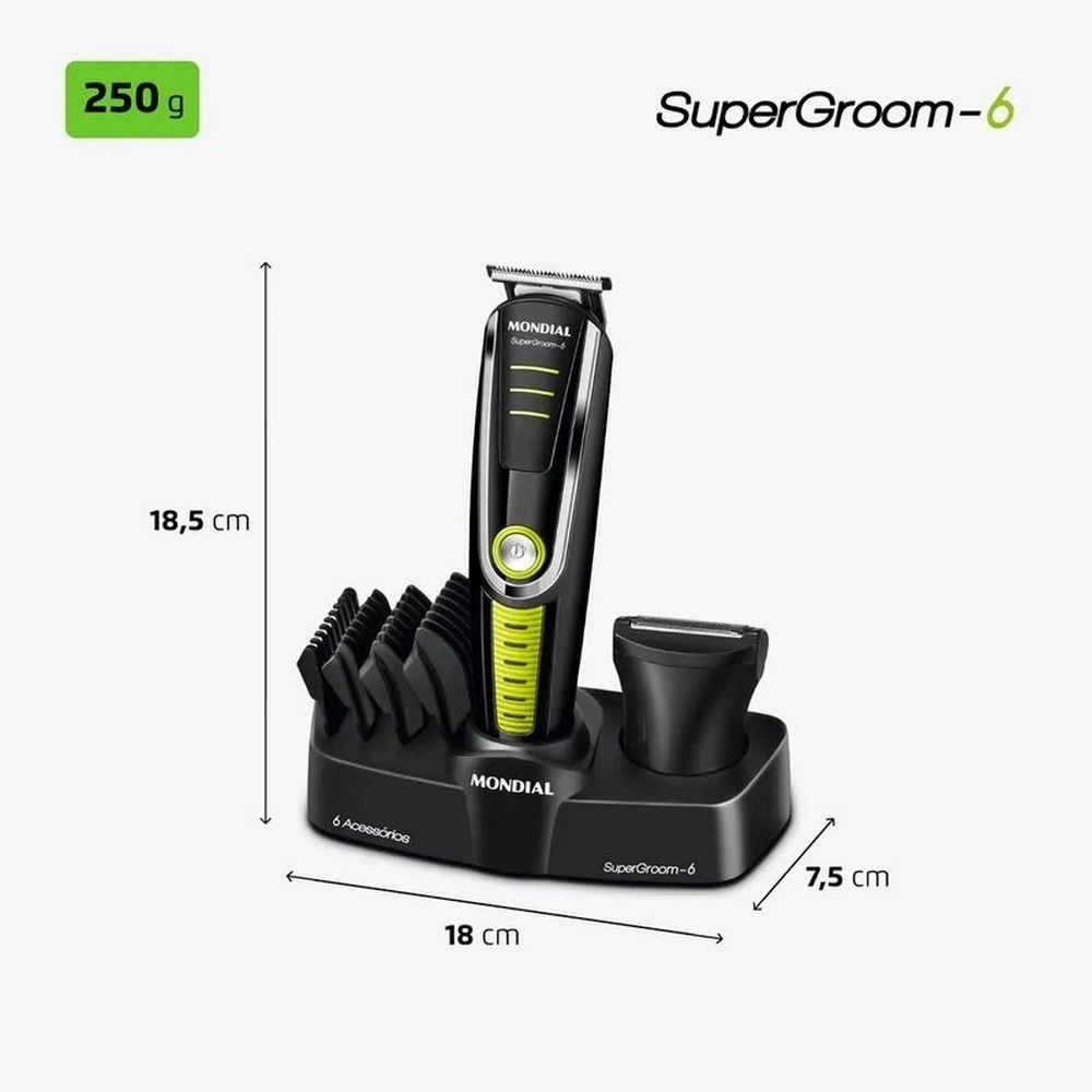 Aparador de Pelos Mondial Super Groom BG-04 Preto/Verde Bivolt