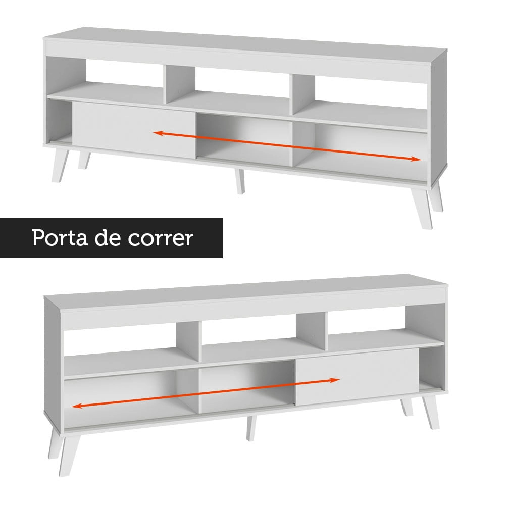 Rack com Painel para TV até 65 Polegadas com Pés Branco Texas Madesa Cor:Branco