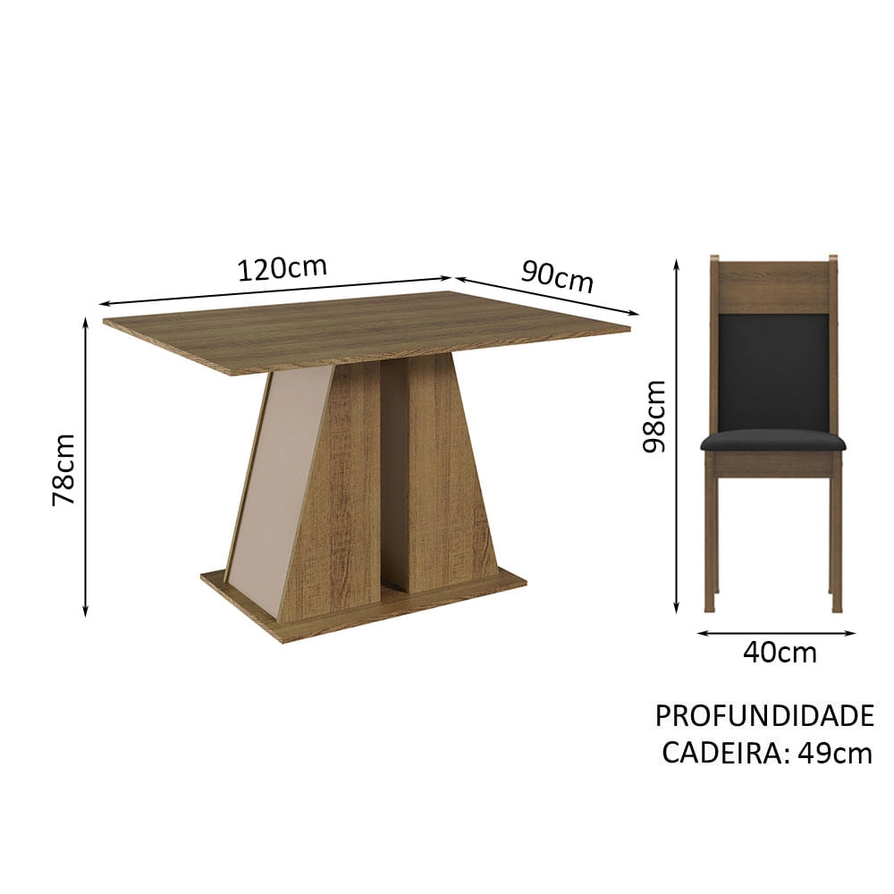 Conjunto Sala de Jantar Mesa Tampo de Madeira 4 Cadeiras Rustic/Crema/Preto Angel Madesa Cor:Rustic/Crema/Sintético Preto