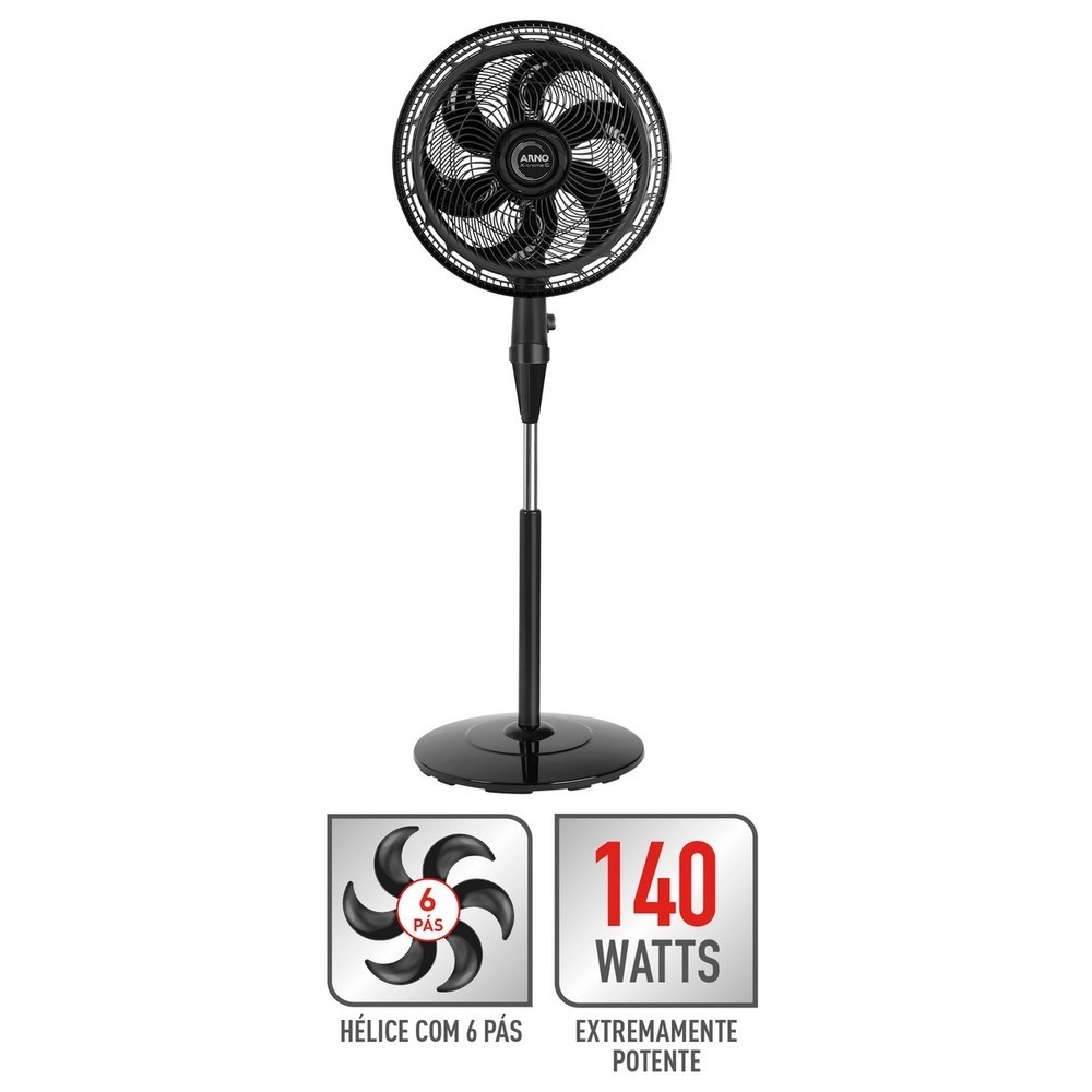 Ventilador de Coluna Arno 40CM X-treme 6 VE6C VE2480B4 6 Pás 140W Preto 220V