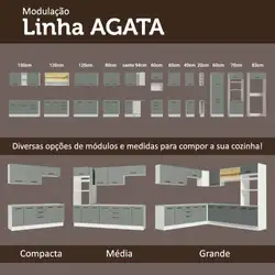 Cozinha Compacta Madesa Agata 280002 com Armário e Balcão Branco/Cinza Cor:Branco/Cinza