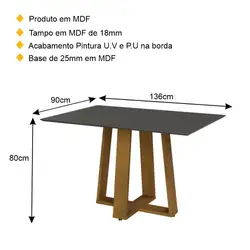 Mesa de Jantar 136cm Multimóveis CR50044 Carvalho/Cinza