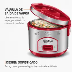 Panela Elétrica Mondial Pratic 6I PE-45-6X PANELA ELÉTRICA DE ARROZ-220V-VERMELHO/INOX