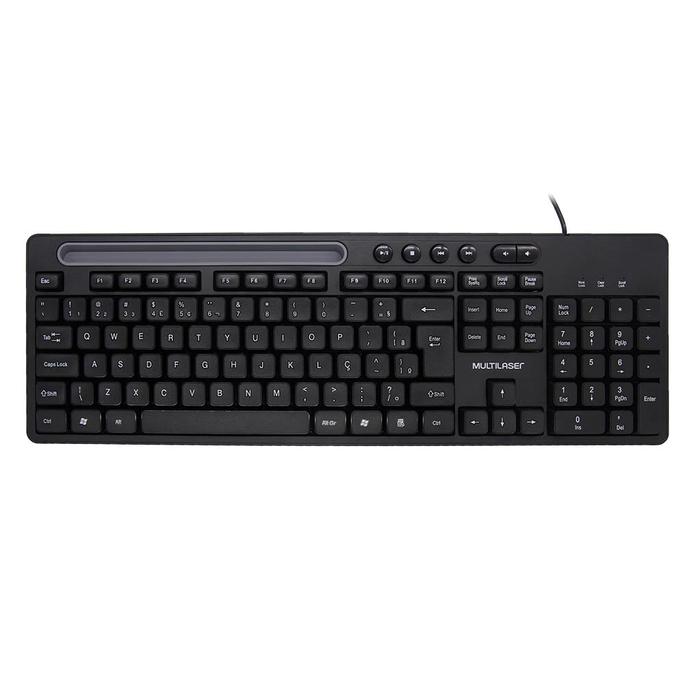 Teclado Multimídia Office USB Preto com Apoio para Smartphone - TC262 TC262