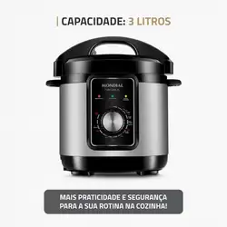 Panela de Pressão Elétrica Mondial Pratic Cook 3L Premium I PE-47-3L-I PANELA ELÉTRICA DE PRESSÃO-220V-PRETO/INOX