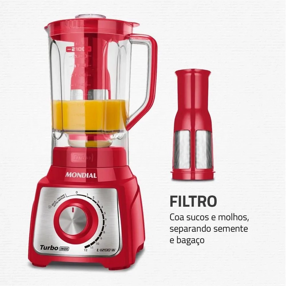 Liquidificador Mondial Turbo Red L-1200 RI 1200W 12 Velocidades Vermelho/Inox 220V