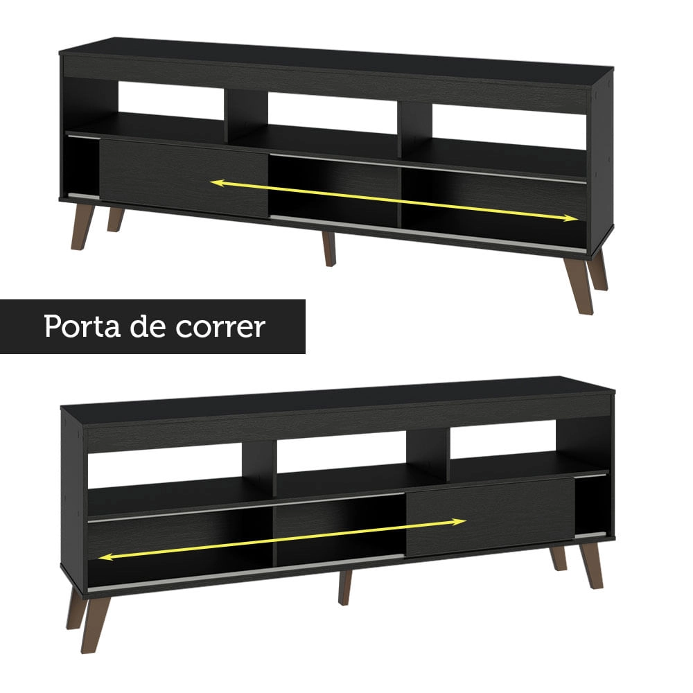 Rack com Painel para TV até 65 Polegadas com Pés Preto Texas Madesa Cor:Preto